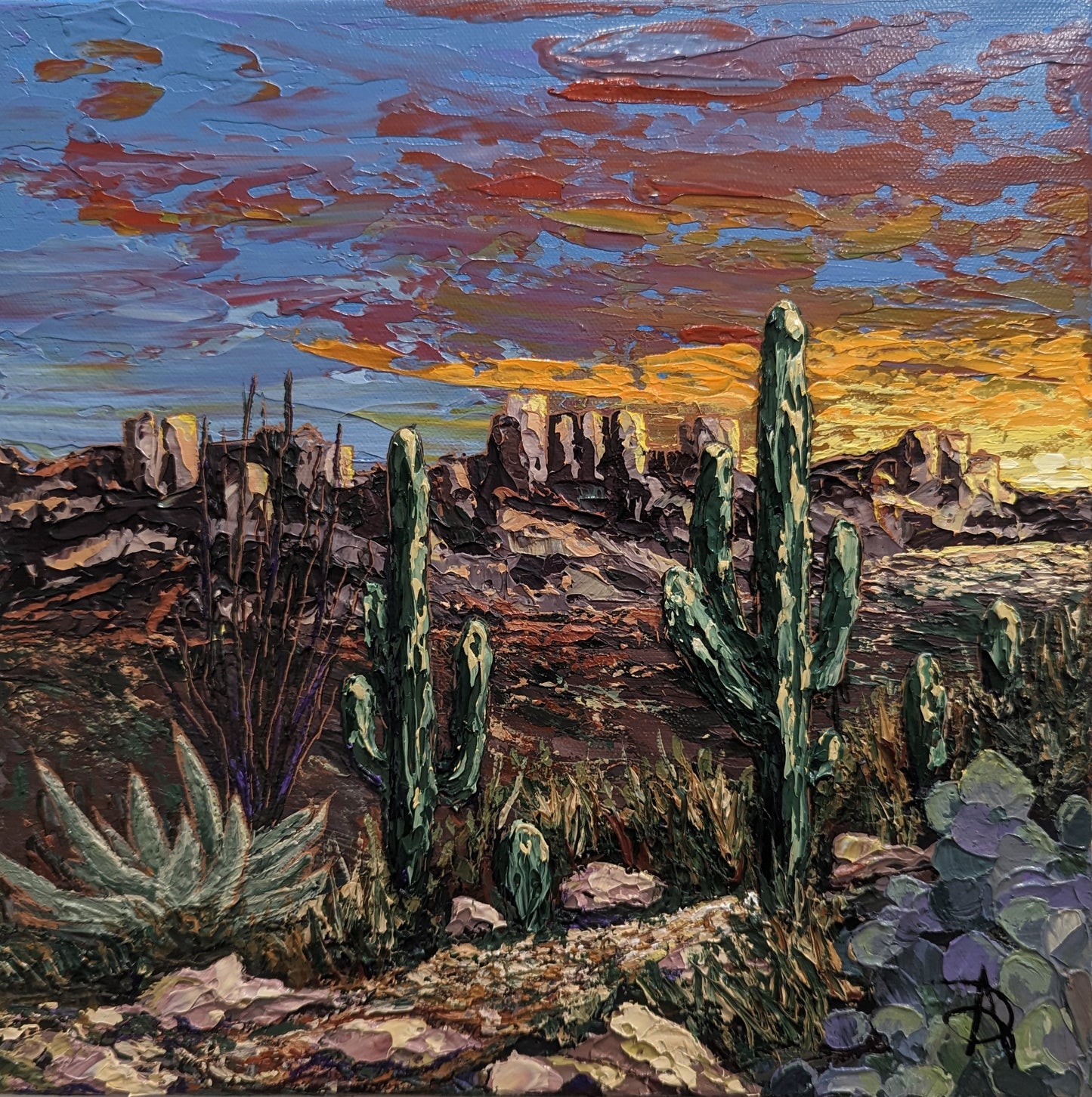 Saguaro Sunset- Original Painting 12 x 12