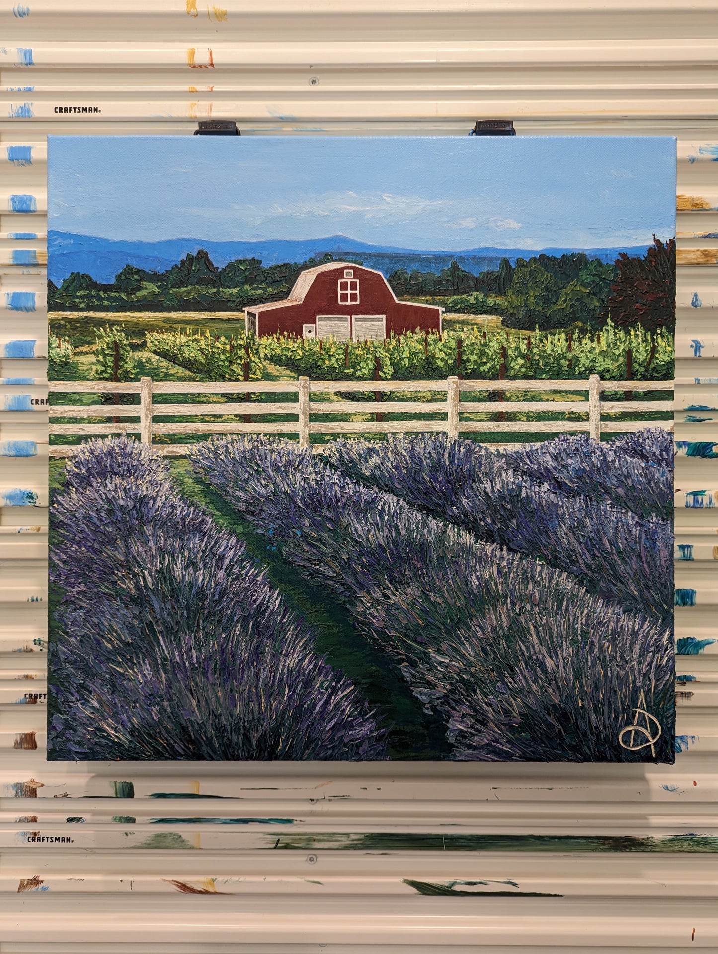 Rustic Charm amidst Lavender & Grapes- Original painting 20x20