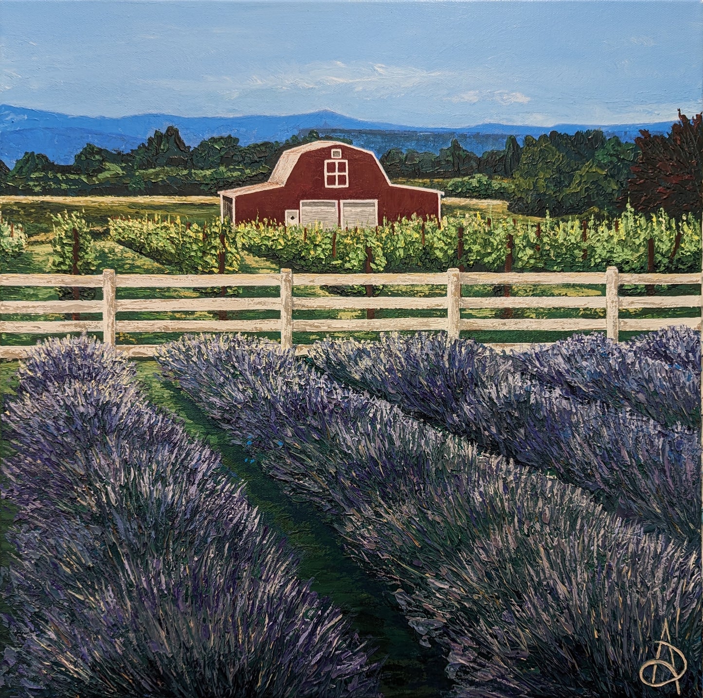 Rustic Charm amidst Lavender & Grapes- Original painting 20x20