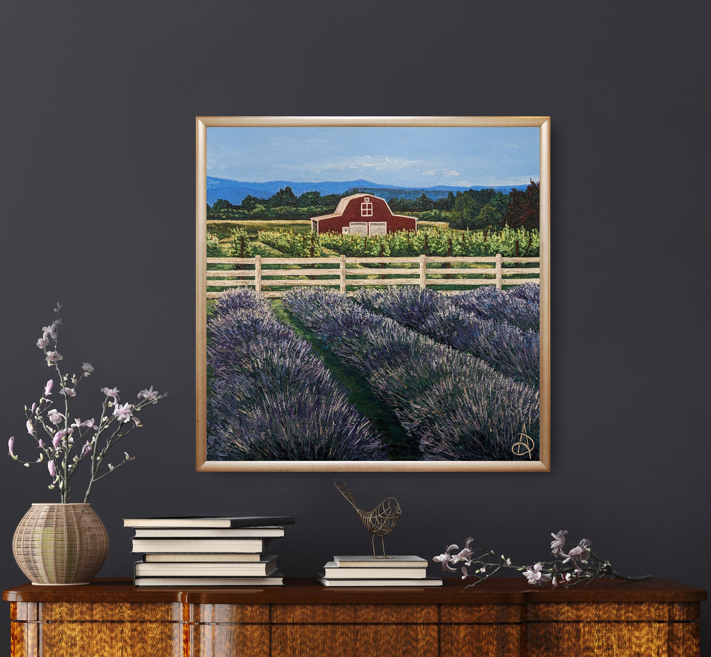 Rustic Charm amidst Lavender & Grapes- Original painting 20x20