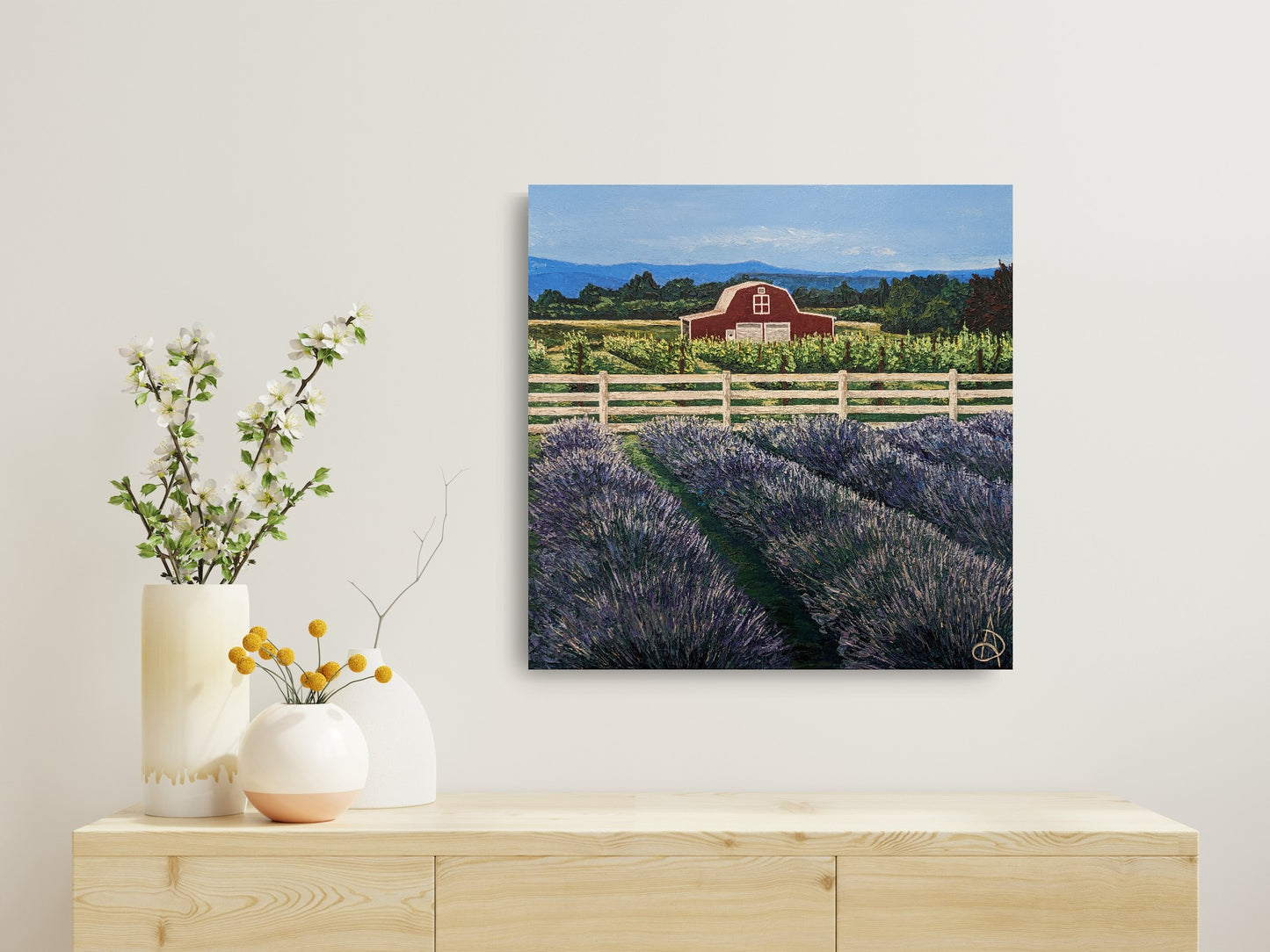 Rustic Charm amidst Lavender & Grapes- Original painting 20x20